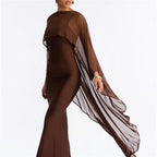 Brown chiffon shawl for elegant evening wear