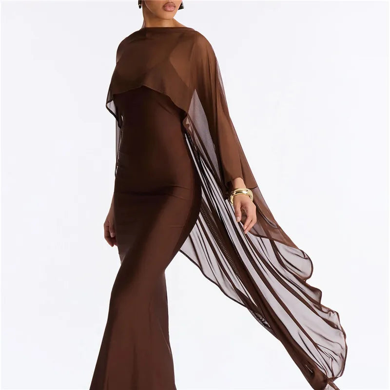 Brown chiffon shawl for elegant evening wear