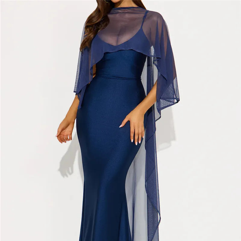 Elegant navy chiffon shawl for formal occasions and special events