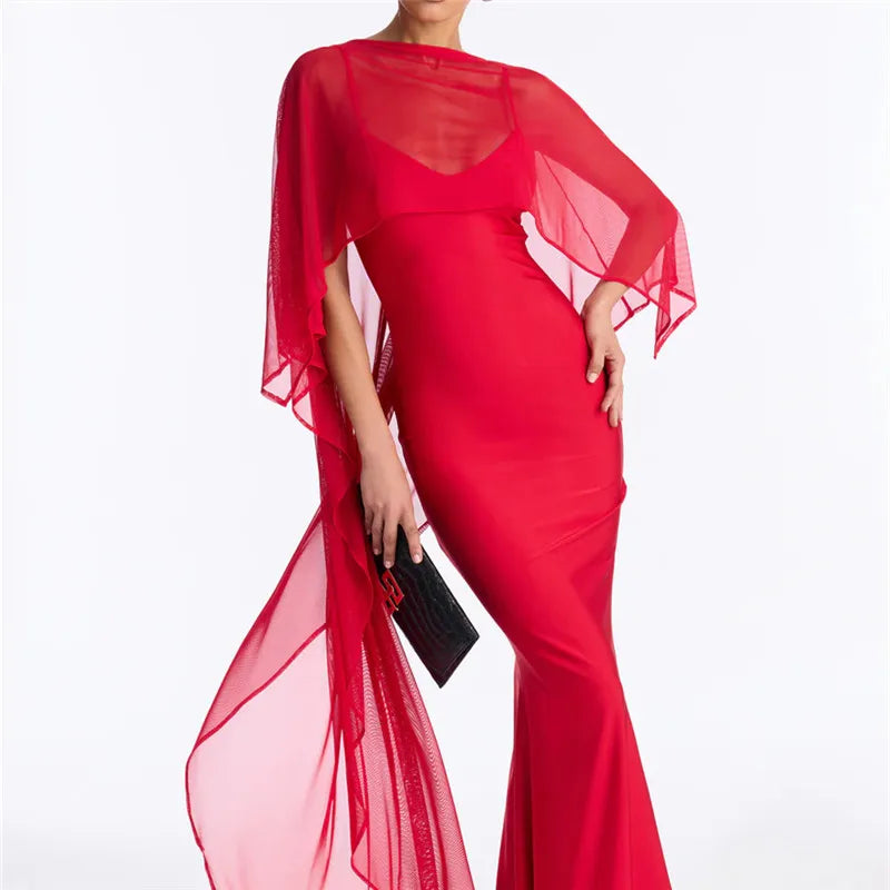 Red chiffon shawl for women, stylish evening wear accessory