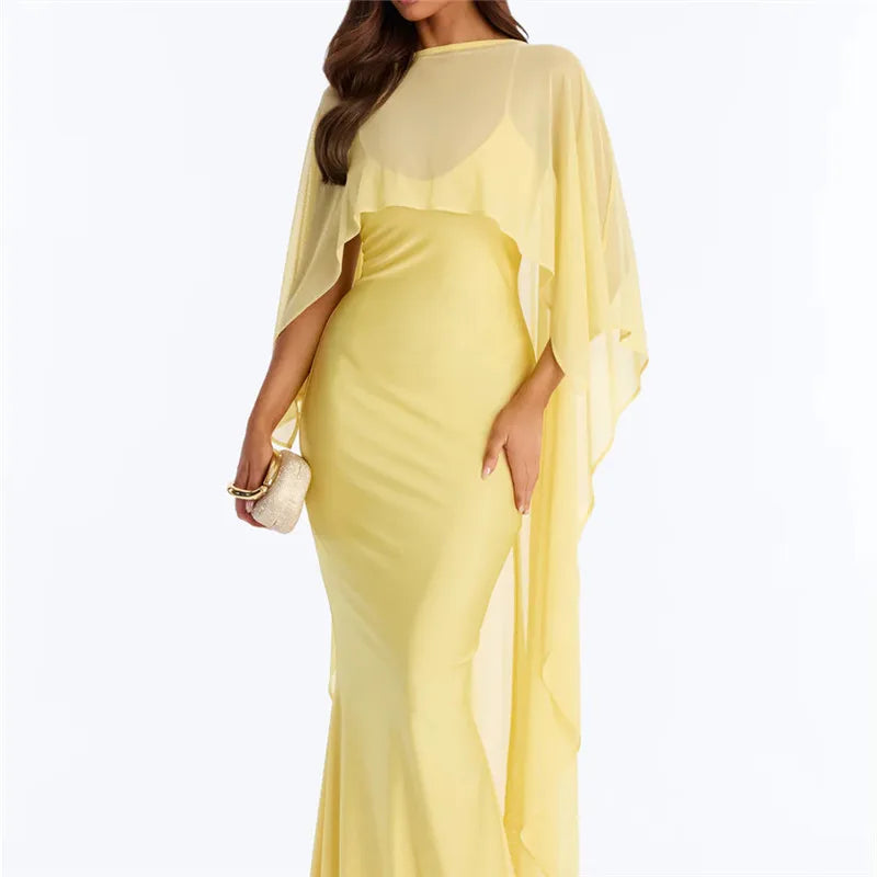 Yellow chiffon shawl for elegant evening attire