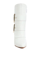 Rag Company chunky buckle ankle boots in white with a sleek design and stylish gold accents