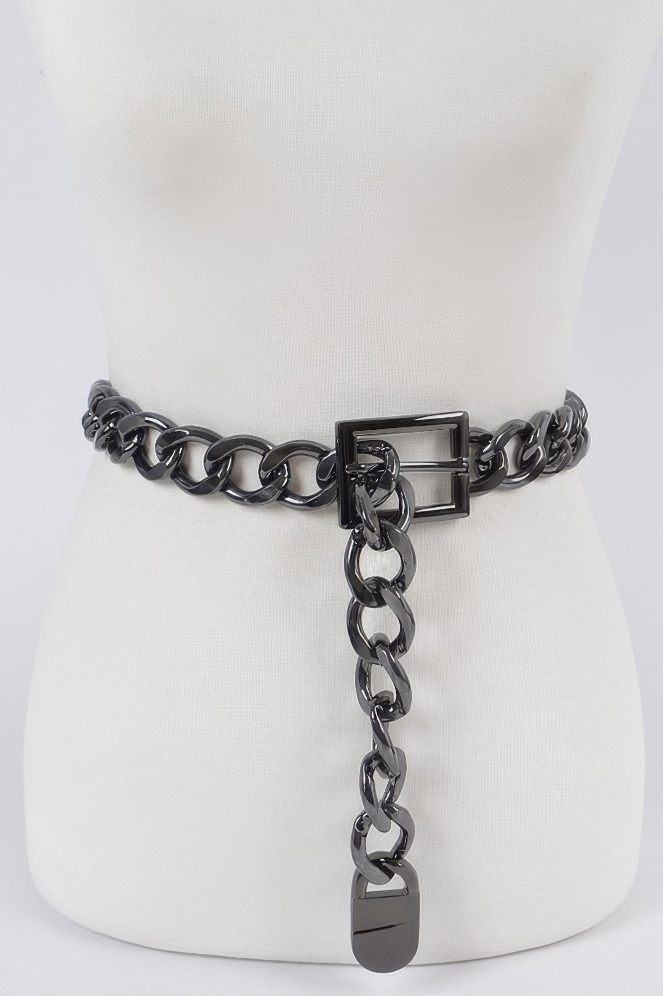 Chunky chain waist belt in black with oversized buckle for a stylish accessory look