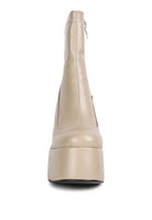 Cream-colored chunky heel fashion boots by Rag Company with a sleek design and zipper closure
