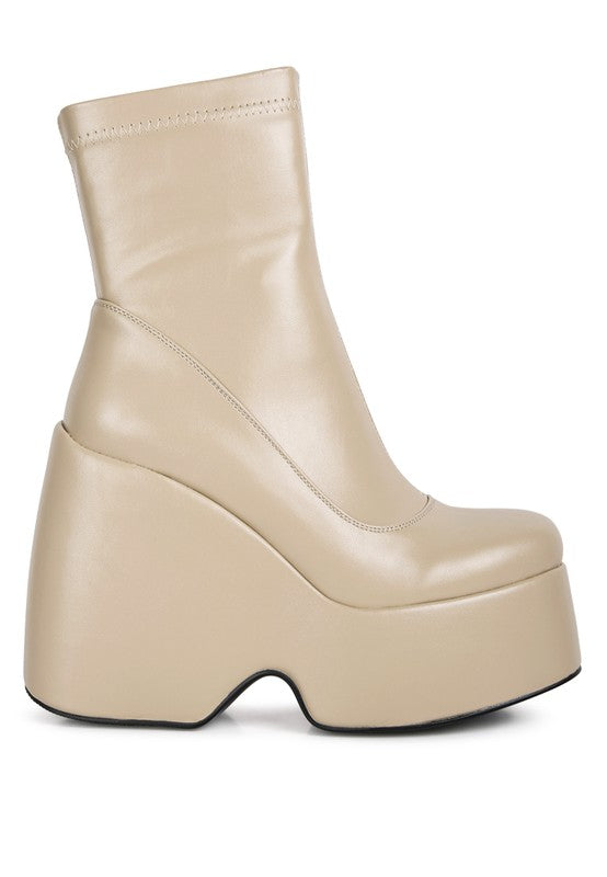 Beige Rag Company chunky heel fashion boots with a sleek design and unique platform sole
