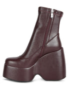 Rag Company burgundy chunky heel fashion boots with a sleek zip design for a trendy look