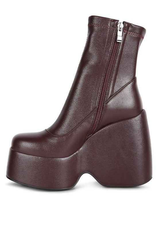 Rag Company burgundy chunky heel fashion boots with a sleek zip design for a trendy look