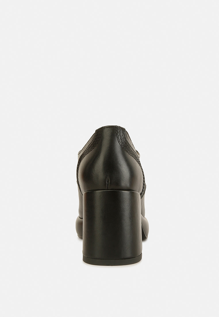 Back view of London Rag International chunky heel loafers for women in black with textured detailing