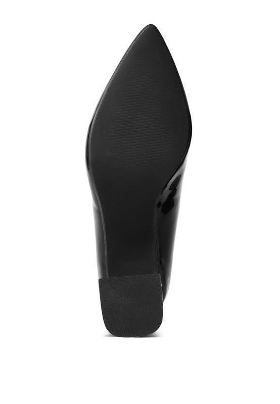 Black Rag Company chunky heel pumps for women showing sole and block heel design