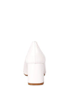 White chunky heel pumps for women by Rag Company with a sturdy block heel and sleek design