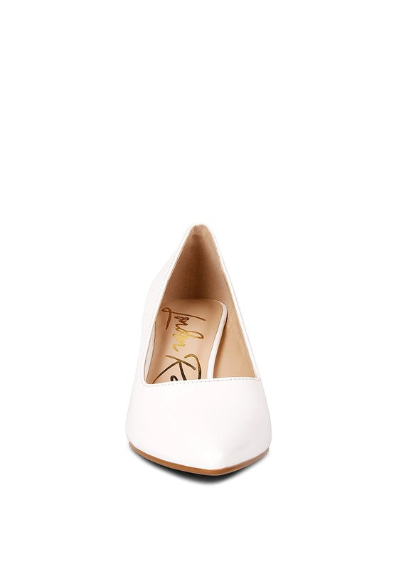 White Rag Company chunky heel pumps for women with pointed toe design