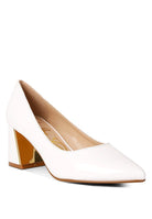 Rag Company white chunky heel pumps for women with pointed toe and block heel