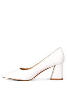 Rag Company white chunky heel pumps for women with pointed toe and block heel design