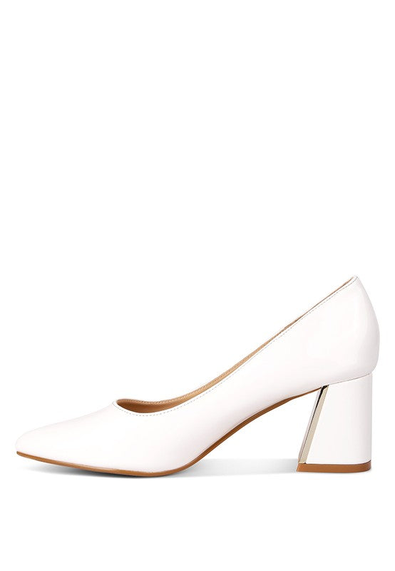 Rag Company white chunky heel pumps for women with pointed toe and block heel design