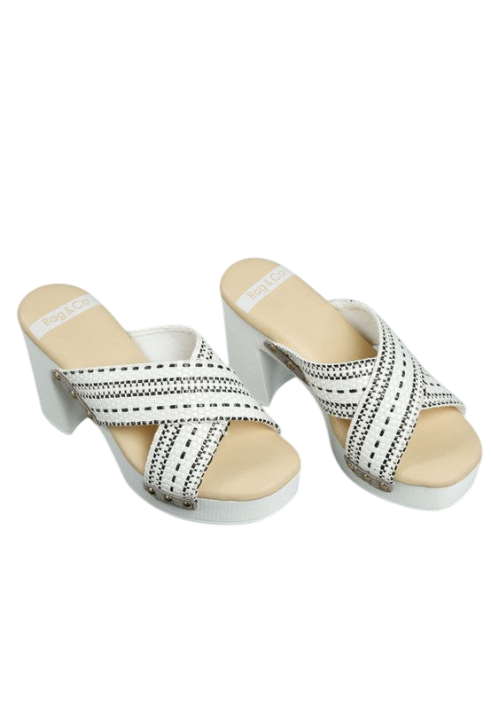 Chunky Heel Raffia Sandals For Women