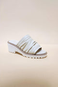 Let’s See Style white chunky heel slip-on sandals with ruched strap and textured sole