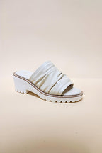Let’s See Style white chunky heel slip-on sandals with ruched strap and textured sole