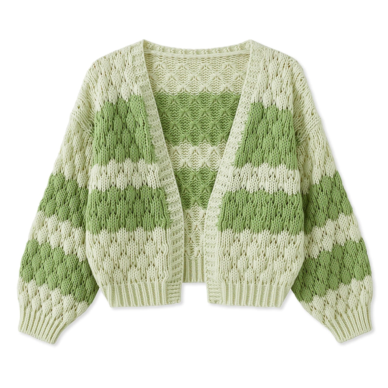 Green and cream chunky knit blanket for cozy home comfort