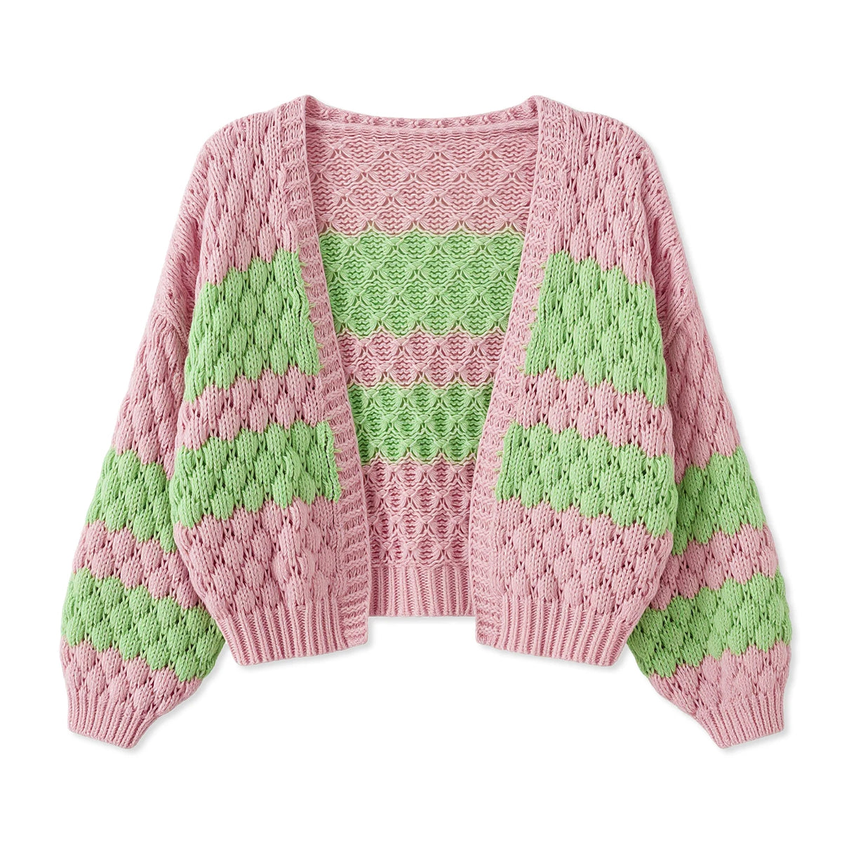 Pink and green chunky knit blanket for cozy home decor
