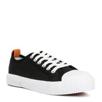 Women's black chunky lifestyle sneakers with white sole, casual wear