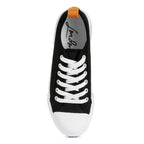 Women's black chunky lifestyle sneakers with white sole, versatile for casual wear