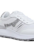 Women's white chunky lifestyle sneakers with glitter accents for casual wear