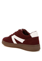Rag Company women's chunky patchwork sneakers men in burgundy and white