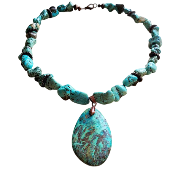 Chunky Turquoise Necklace Teardrop Pendant