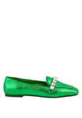 Churros Green Metallic Diamante Leather Loafers
