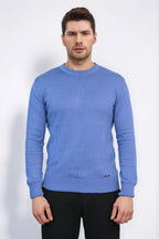 Circle Neck Blue Knitwear by Wessi – styled view