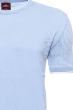 Circle Neck Patterned Blue Knitted T-Shirt – detail view