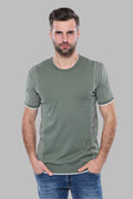 Circle Neck Patterned Green Knitted T-Shirt – front view