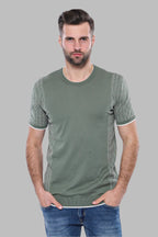 Circle Neck Patterned Green Knitted T-Shirt – front view