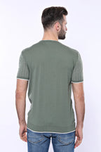 Circle Neck Patterned Green Knitted T-Shirt – close up view