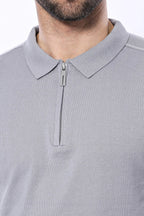 Circle Neck Patterned Grey Knitted T-Shirt – detail view