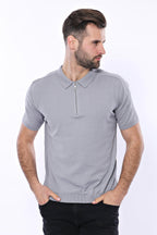 Circle Neck Patterned Grey Knitted T-Shirt – styled view