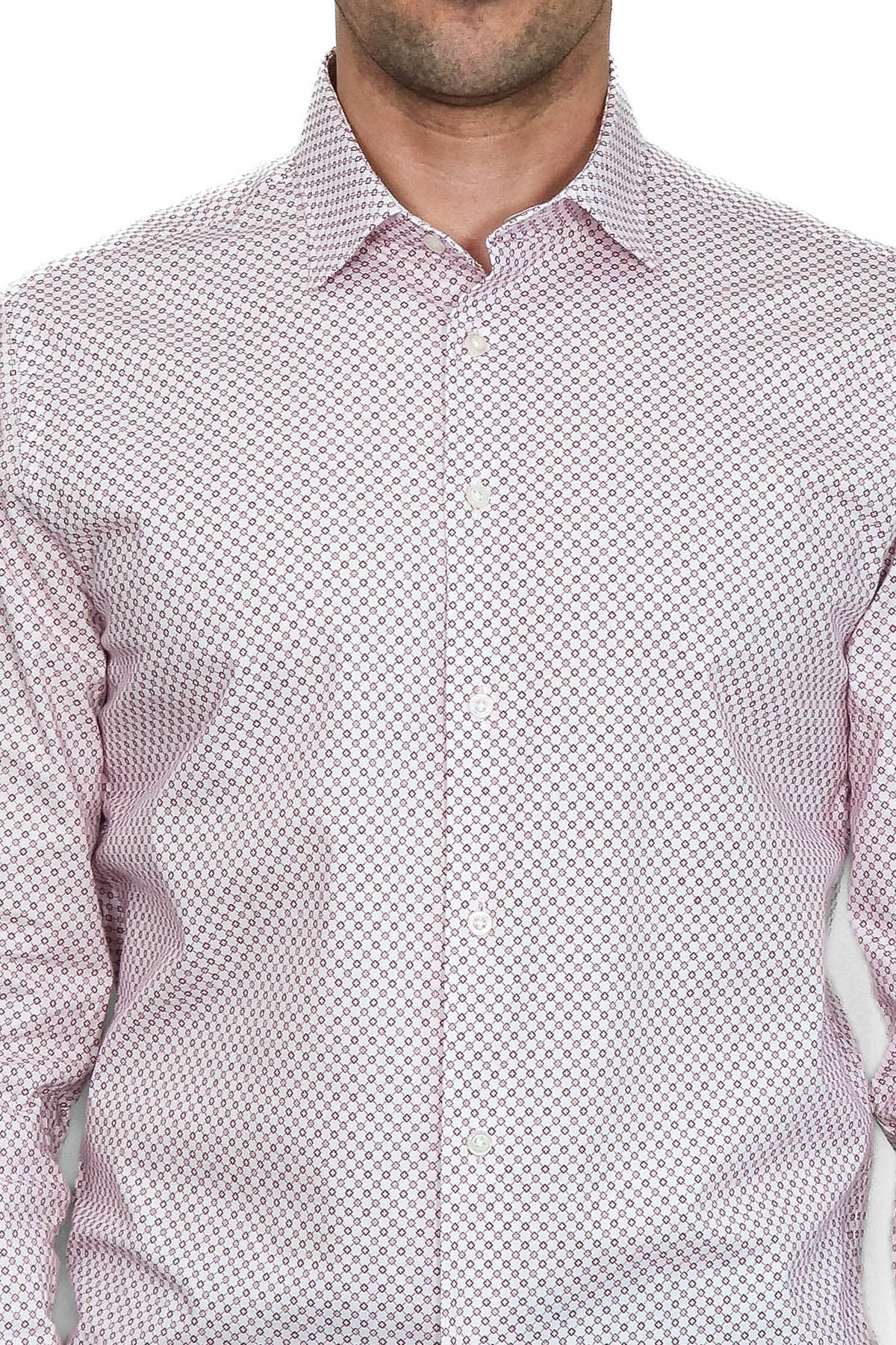 Claret Red Tiny Check Patterned Slim Fit Men Shirt – detail view