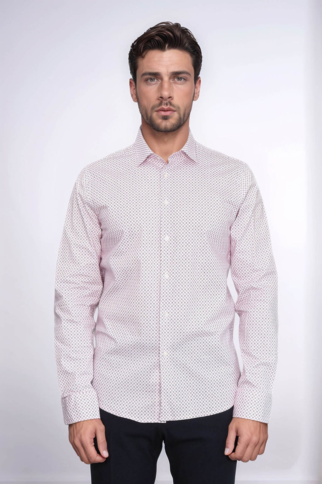 Claret Red Tiny Check Patterned Slim Fit Men Shirt – side view