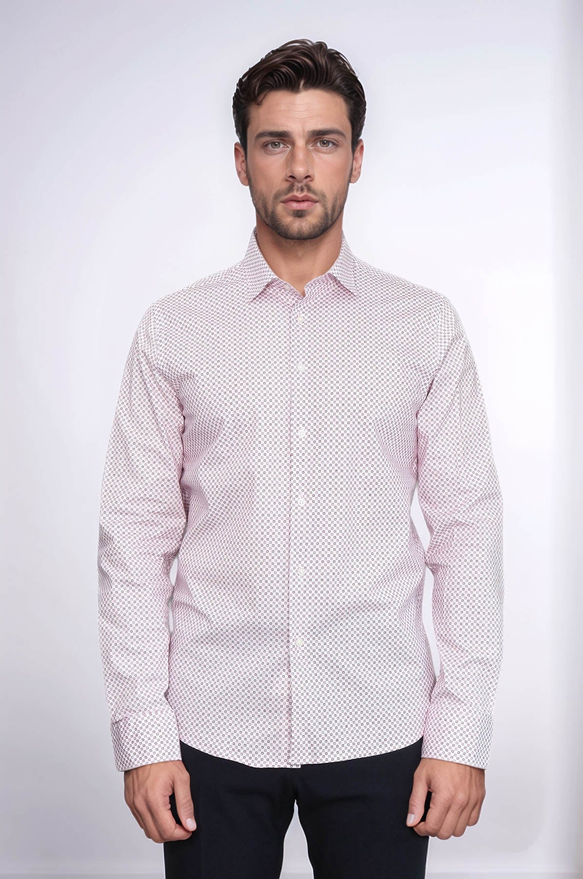 Claret Red Tiny Check Patterned Slim Fit Men Shirt – side view