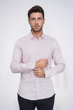Claret Red Tiny Check Patterned Slim Fit Men Shirt – close up view