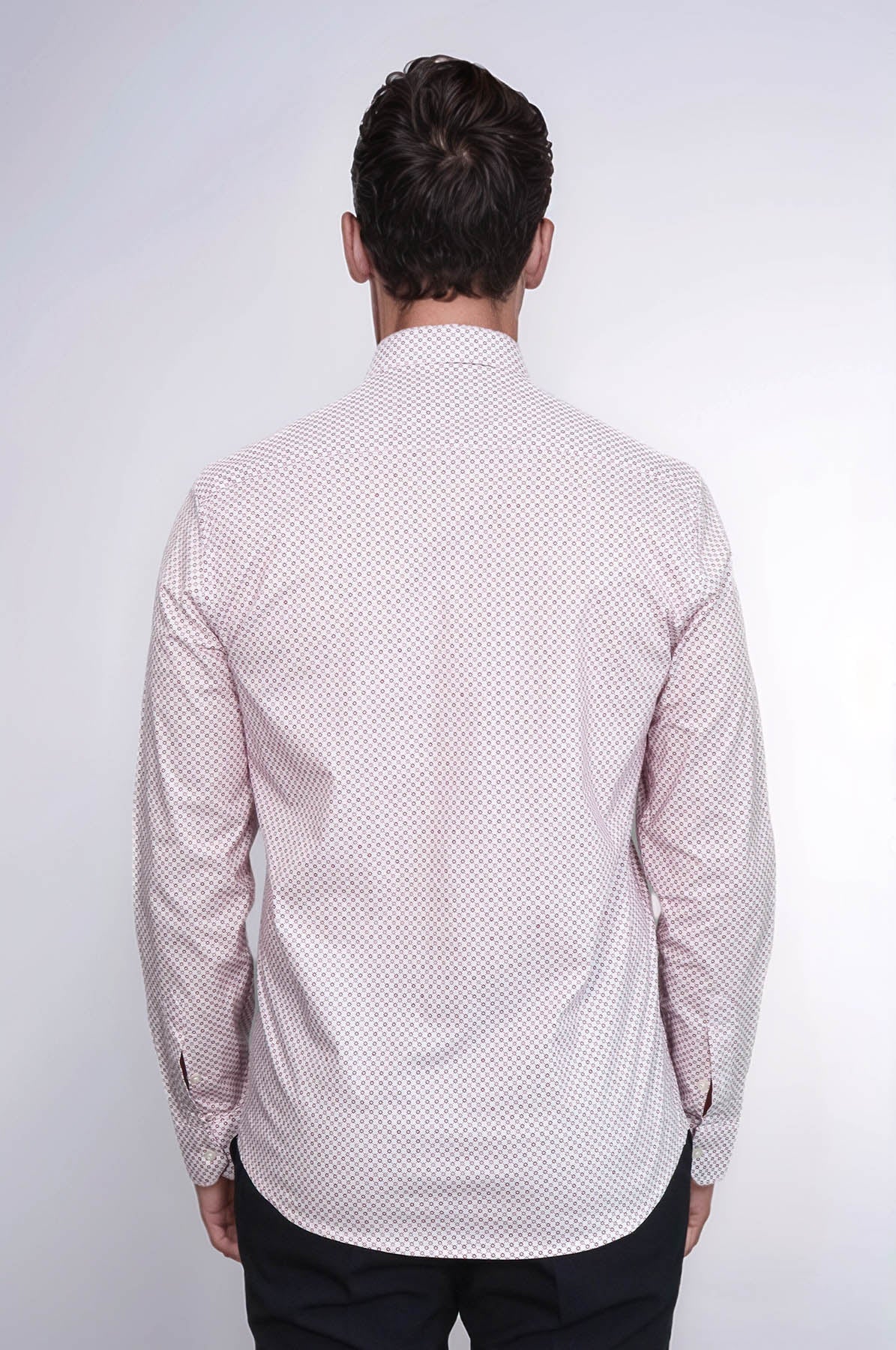 Claret Red Tiny Check Patterned Slim Fit Men Shirt – full look view