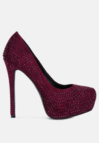 Clarisse Diamante Faux Suede High Heeled Pumps