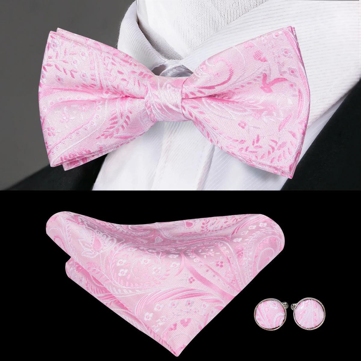 Men's Accessories - Ties Classic Bow Ties For Men Silk Butterfly Pre-Tied Bowtie Pocket Square Cufflink Sets