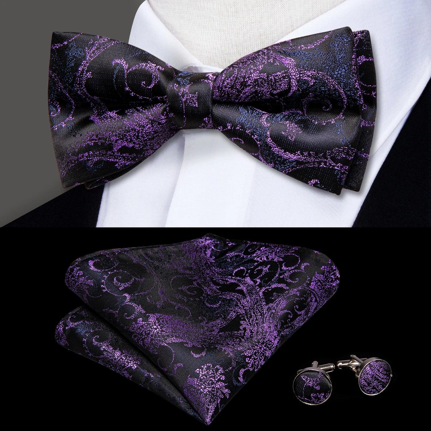 Men's Accessories - Ties Classic Bow Ties For Men Silk Butterfly Pre-Tied Bowtie Pocket Square Cufflink Sets