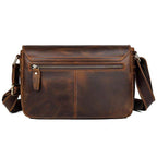 Brown leather classic shoulder bag for men with adjustable strap and front zipper pocket