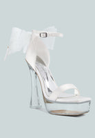 London Rag International clear high heeled sandals with elegant ankle bow detail and transparent design