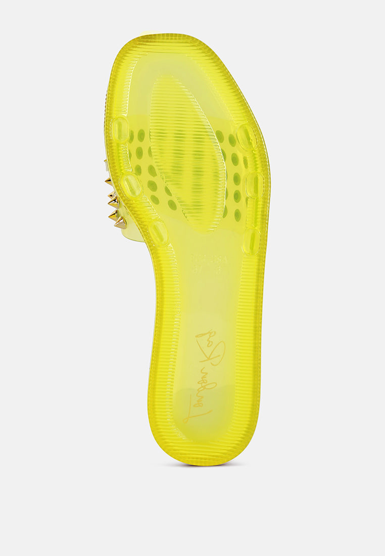 London Rag clear jelly studded flats with a unique sole design and stylish gold studs