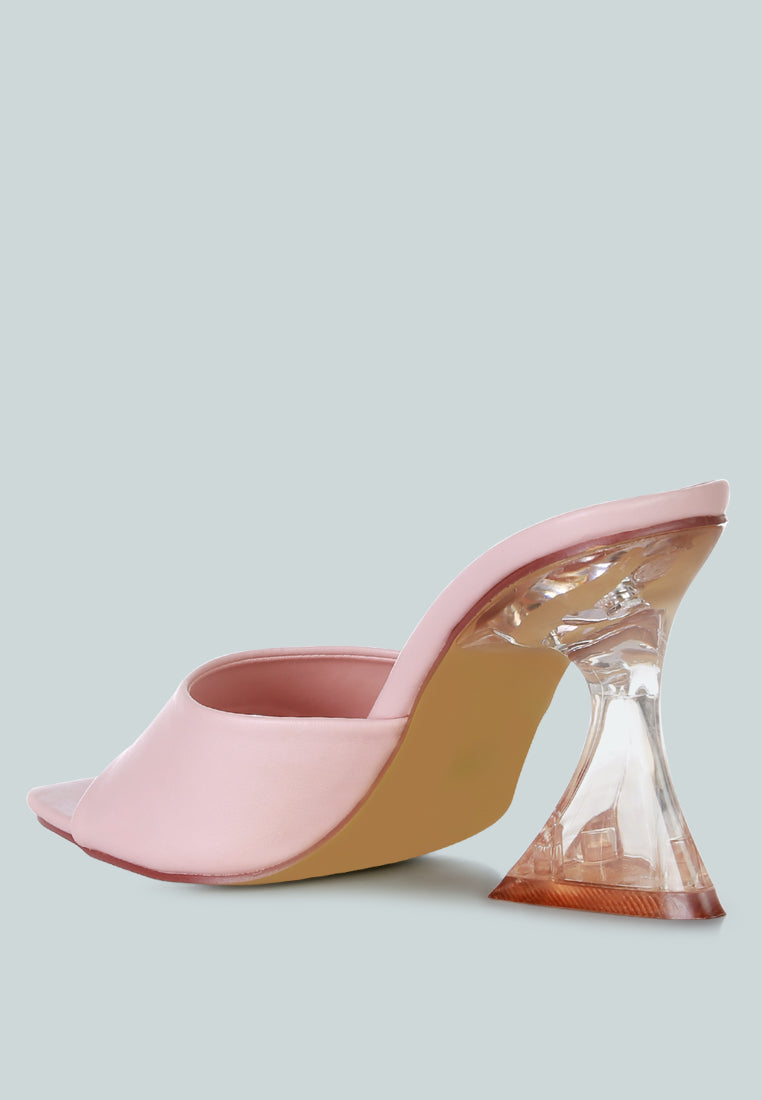 Stylish women's clear spool heel sandals in pink for trendy summer outfits