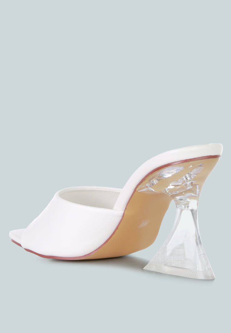 White clear spool heel sandals from London Rag International featuring stylish open-back design