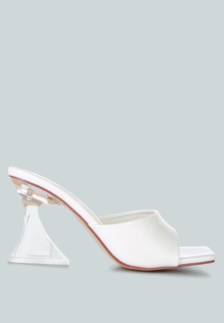 Stylish London Rag clear spool heel sandals in white perfect for elegant occasions